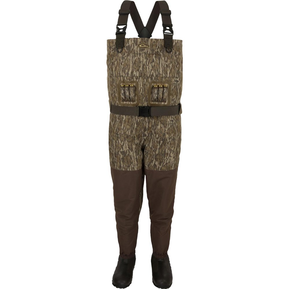 DRAKE WATERFOWL Men's Uninsulated Guardian Elite Vanguard Breathable Hunting & Fishing Durable Waterproof Windproof Waders, Mossy Oak Bottomland, Upper - M/Boot - 8
