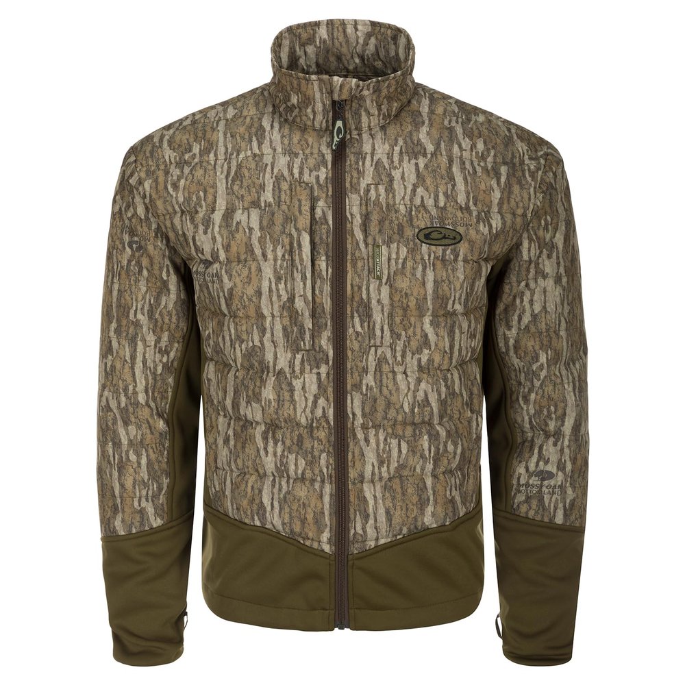 Drake Men's LST Double Down Endurance Hybrid Liner Insulated Breathable Adjustable Stretchy Full-Zip Outdoor Hiking Jacket, Mossy Oak Bottomland, XX-Large