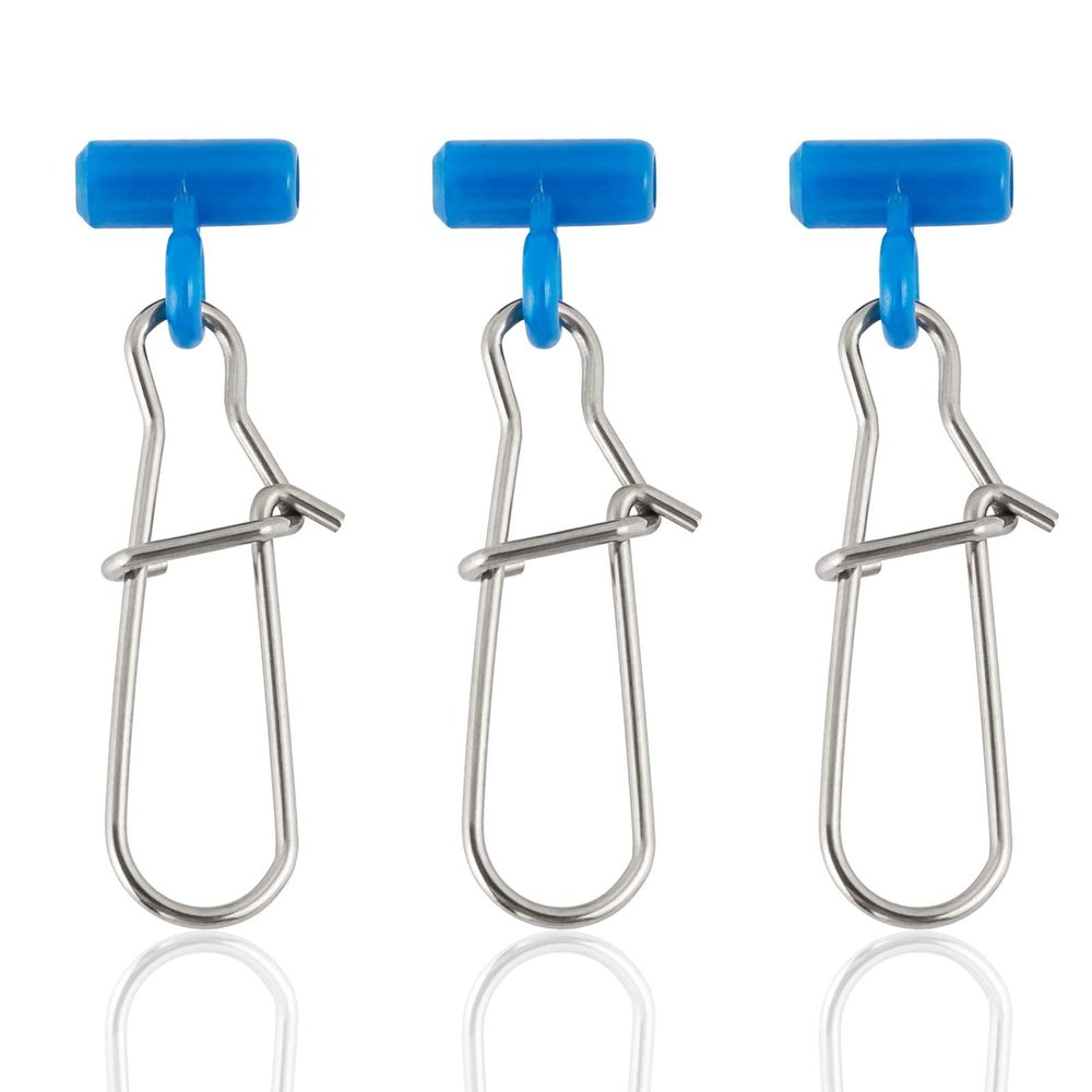 Dr.Fish Sinker Slides, 100 Pack Duo Lock Snap Sliding Swivels Fishing Line Slider Sinker Weight Connectors Saltwater Catfish Surf Fishing Rigs Bottom Fish Finder Rig, Blue
