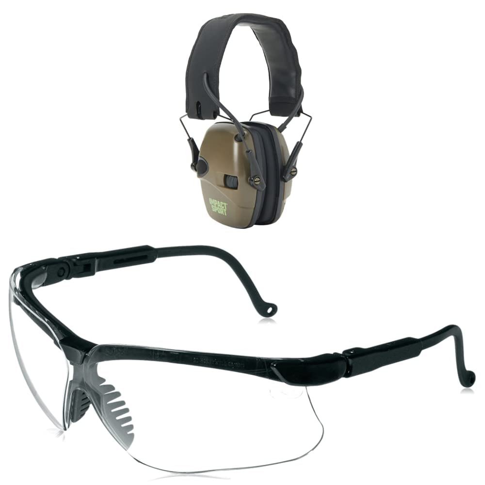Howard Leight Impact Sport Bluetooth 5.0 Electronic Shooting EarmuffwithHoward Leight by Honeywell Genesis Sharp-Shooter Shooting Glasses, Clear Lens (R-03570)