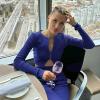 Autumn Ribber Knit Long Sleeve T Shirts Women Casual Blue Skinny Basic Tees Fashion Y2K Cardigan Tops Sexy Street (blue,M,Medium) view 3