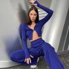 Autumn Ribber Knit Long Sleeve T Shirts Women Casual Blue Skinny Basic Tees Fashion Y2K Cardigan Tops Sexy Street (blue,M,Medium) view 4