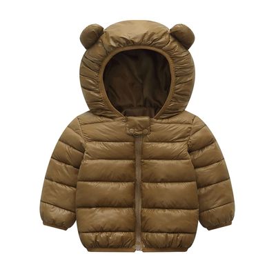 BFFBABY Winter Down Coats for Kids Baby Boys Girls Light Puffer Padded Jacket Bear Hoods Infant Outerwear Brown