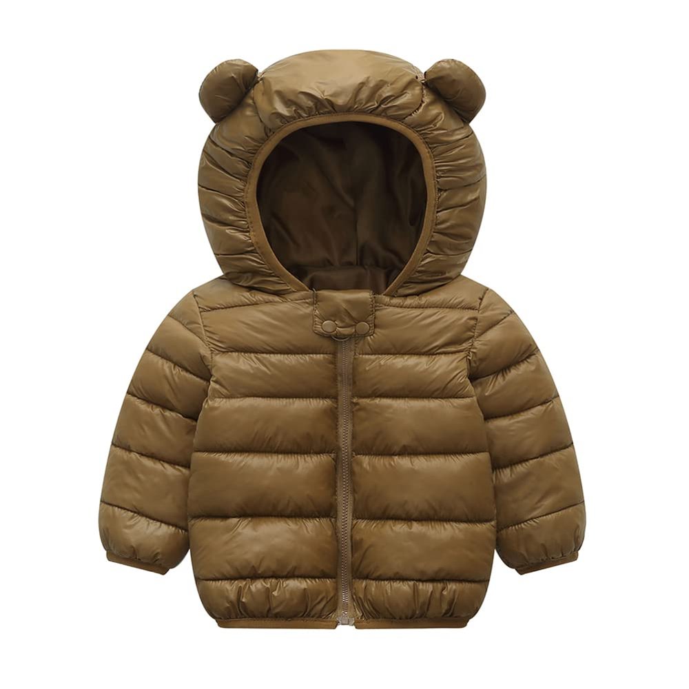 BFFBABY Winter Down Coats for Kids Baby Boys Girls Light Puffer Padded Jacket Bear Hoods Infant Outerwear Brown