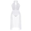 JEATHA Women Lyrical Modern Contemporary Dance Costume Leotard Backless Split Tulle Skirt Flowy Overlay Dress White 2# XX-Large view 1
