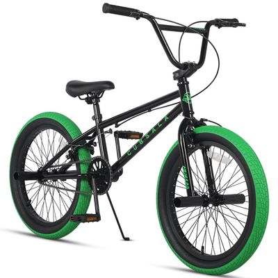 cubsala Freestyle BMX Bike, 20 Inch Kids Bicycle for 7-13 Years Old Kids and Beginner Level Rider, Black with Green Tires