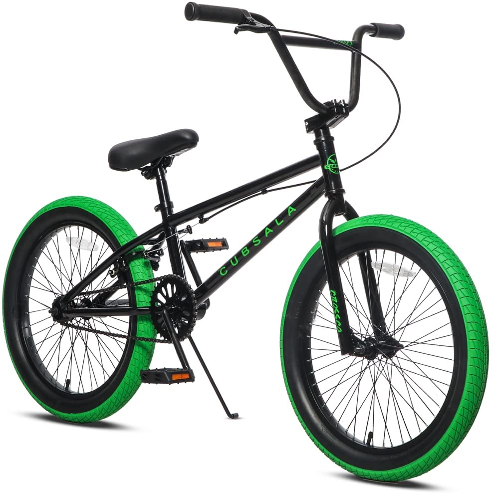 cubsala Freestyle BMX Bike, 18 Inch Kids Bicycle for 5-9 Years Old Kids and Beginner Level Rider, Black with Green Tires