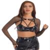 Zaldita Women's See Through Fishnet Shoulder Shrugs Pullover Cover Up Shirts with O Ring Club Party Black Large view 1