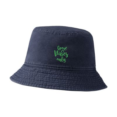 Bucket Hat for Men Women Good Vibes Only1 Embroidered Washed Cotton Unisex Bucket Hats (Navy,7 1/2)