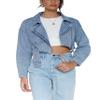 chouyatou Women's Boyfriend Jean Shakcet Jacket Zipper Belted Moto Denim Blazer Jacket (Small, Blue) view 1