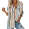 Womens Casual Button Down Shirts Bohemian Striped Long Sleeve Blouse Casual Roll-up Tops Winter Fall Shacket Jacket Orange view 1
