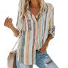 Womens Casual Button Down Shirts Bohemian Striped Long Sleeve Blouse Casual Roll-up Tops Winter Fall Shacket Jacket Orange view 2