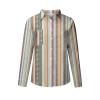 Womens Casual Button Down Shirts Bohemian Striped Long Sleeve Blouse Casual Roll-up Tops Winter Fall Shacket Jacket Orange view 3