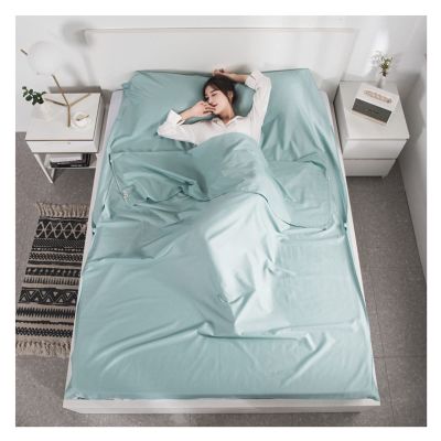 Sleeping Bag Liners Ultralight Compact Sleeping Bag Liner, Outdoor Adult Sleeping Bag for Camping Travel Hotel Sheets, Soft and Comfortable Cotton Fabric (Color : Light Blue, Size : 180x210cm)