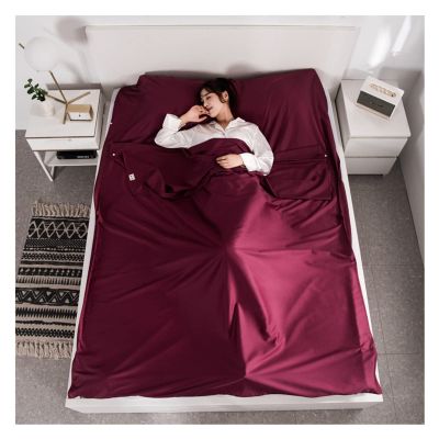 Sleeping Bag Liners Four Seasons Sleeping Bag Liner/Wine Red, Ultralight and Compact Adult Sleeping Bag, for Outdoor Camping Travel Hotel Sheets, 4 Sizes (Color : Wine red, Size : 180x210cm)