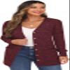 GRECERELLE Burgundy Open Front Cardigan for Women Button Down Long Sleeve Draped Sweater Outerwear with Pocket view 2