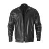 Maiyifu-GJ Men Stand Collar Faux Leather Jacket PU Vintage Zip Up Motorcycle Coat Casual Lightweight Slim Fit Bomber Outwear (Black,Large) view 1