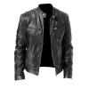 Maiyifu-GJ Men Stand Collar Faux Leather Jacket PU Vintage Zip Up Motorcycle Coat Casual Lightweight Slim Fit Bomber Outwear (Black,Large) view 2
