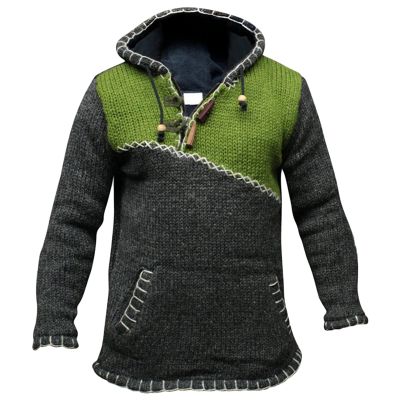 Men Retro Hoodie Knitwear Color Block Halloween Costume Loose Knit Sweatshirt Patchwork Hooded Sweater Pullover (Green,X-Large)