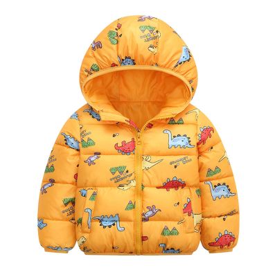 Toddler Baby Boys Girls Winter Warm Jacket Outerwear Dinosaur Cartoon Coats Hooded Down Padded (Yellow, 18-24 Months)