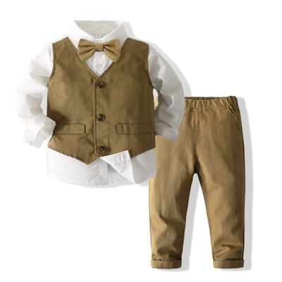 Boys Long Sleeve Gentleman Outfits Suit Set Baby Boy Clothes Toddler Suit Wedding Tuxedo Outfit Fake 2 Pc Tops + Pant 1-6T