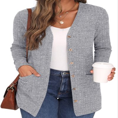 GRECERELLE Open Front Cardigan for Women Button Down Long Sleeve Draped Sweater Outerwear with Pocket