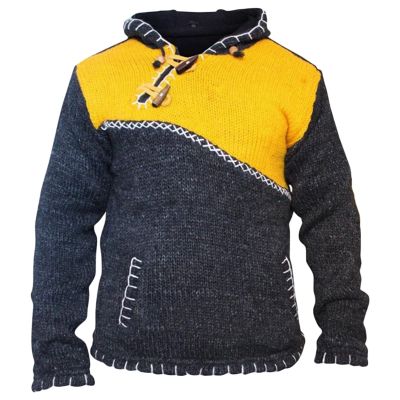 Maiyifu-GJ Men Retro Hoodie Knitwear Color Block Halloween Costume Loose Knit Sweatshirt Patchwork Hooded Sweater Pullover (Yellow,Large)
