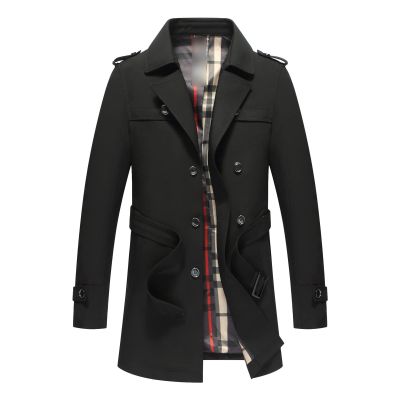 Maiyifu-GJ Mens Casual Double Breasted Trench Coat Casual Lapel Slim Windbreaker Jacket Warm Stylish Long Overcoat with Belt (Black,7X-Large)