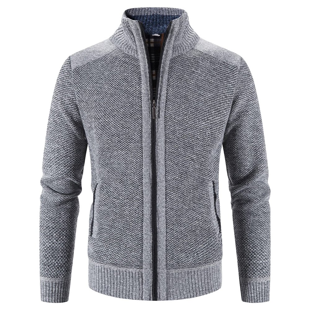 Men's Full Zip Up Cardigan Sweaters Regular Fit Flannel Lining Knitted Cardigans Zipper Thick Knit Sweater Coat (Light Grey,XX-Large)