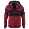 Men's Sherpa Lined Full Zip Hooded Striped Slim Flannel Hoodies Shirt Jacket Fleece Thick Casual Cardigan Sweater (Red,Medium) view 1