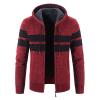 Men's Sherpa Lined Full Zip Hooded Striped Slim Flannel Hoodies Shirt Jacket Fleece Thick Casual Cardigan Sweater (Red,Medium) view 2