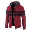 Men's Sherpa Lined Full Zip Hooded Striped Slim Flannel Hoodies Shirt Jacket Fleece Thick Casual Cardigan Sweater (Red,Medium) view 3