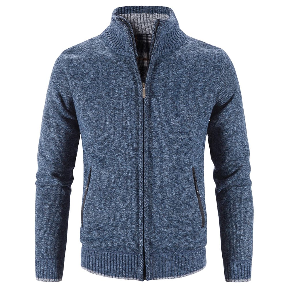 Maiyifu-GJ Men Full Zip Up Cardigan Sweaters Slim Fit Flannel Lining Knitted Cardigans Zipper Thick Casual Knit Sweater Coat (Blue,Large)