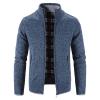 Maiyifu-GJ Men Full Zip Up Cardigan Sweaters Slim Fit Flannel Lining Knitted Cardigans Zipper Thick Casual Knit Sweater Coat (Blue,Large) view 2