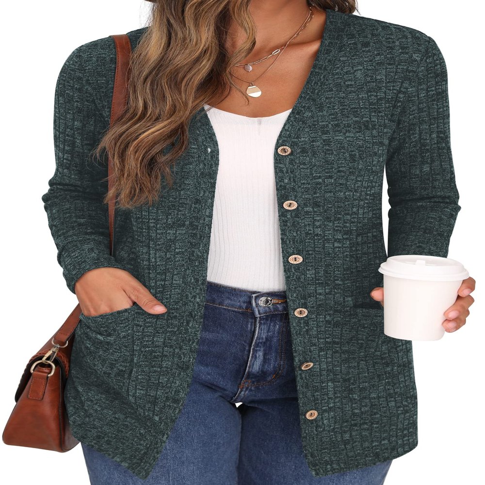 GRECERELLE Open Front Cardigan for Women Button Down Long Sleeve Draped Sweater Outerwear with Pocket