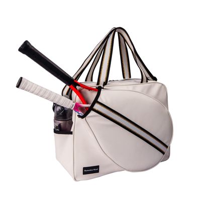 Remobia Hicol White PU Leather Women Large Sports Handbag Tennis Racket Shoulder Bag Tennis Tote Bag for 2 Rackets, with Water Bottle Holder