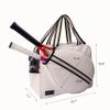 Remobia Hicol White PU Leather Women Large Sports Handbag Tennis Racket Shoulder Bag Tennis Tote Bag for 2 Rackets, with Water Bottle Holder view 3