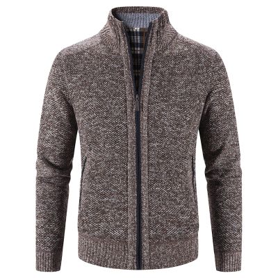 Men's Full Zip Up Cardigan Sweaters Regular Fit Flannel Lining Knitted Cardigans Zipper Thick Knit Sweater Coat (Brown,3X-Large)