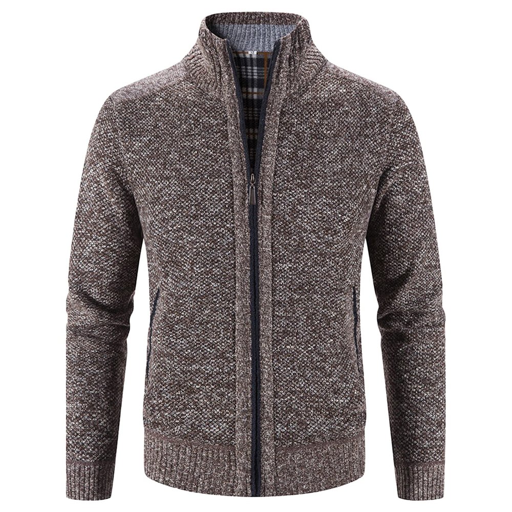 Men's Full Zip Up Cardigan Sweaters Regular Fit Flannel Lining Knitted Cardigans Zipper Thick Knit Sweater Coat (Brown,3X-Large)