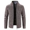 Men's Full Zip Up Cardigan Sweaters Regular Fit Flannel Lining Knitted Cardigans Zipper Thick Knit Sweater Coat (Brown,3X-Large) view 2