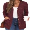 GRECERELLE Burgundy Open Front Cardigan for Women Button Down Long Sleeve Draped Sweater Outerwear with Pocket view 1