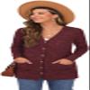 GRECERELLE Burgundy Open Front Cardigan for Women Button Down Long Sleeve Draped Sweater Outerwear with Pocket view 3