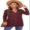 GRECERELLE Burgundy Open Front Cardigan for Women Button Down Long Sleeve Draped Sweater Outerwear with Pocket view 4
