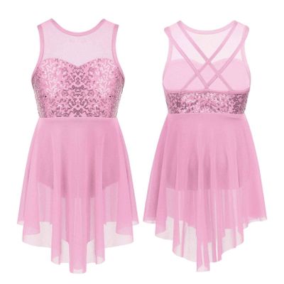 RUNQHUI Kids Girls Sequined Ballet Lyrical Modern Dance Dress Gymnastics Leotard Ballerina Dancewear Pink A 6 Years