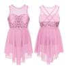 RUNQHUI Kids Girls Sequined Ballet Lyrical Modern Dance Dress Gymnastics Leotard Ballerina Dancewear Pink A 6 Years view 1