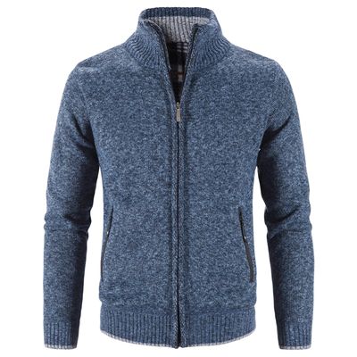 Men Full Zip Up Cardigan Sweaters Slim Fit Flannel Lining Knitted Cardigans Zipper Thick Casual Knit Sweater Coat (Blue,Medium)