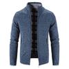 Men Full Zip Up Cardigan Sweaters Slim Fit Flannel Lining Knitted Cardigans Zipper Thick Casual Knit Sweater Coat (Blue,Medium) view 2