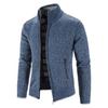 Men Full Zip Up Cardigan Sweaters Slim Fit Flannel Lining Knitted Cardigans Zipper Thick Casual Knit Sweater Coat (Blue,Medium) view 3