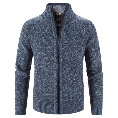 Maiyifu-GJ Men's Full Zip Up Cardigan Sweaters Regular Fit Flannel Lining Knitted Cardigans Zipper Thick Knit Sweater Coat (Blue,Medium)