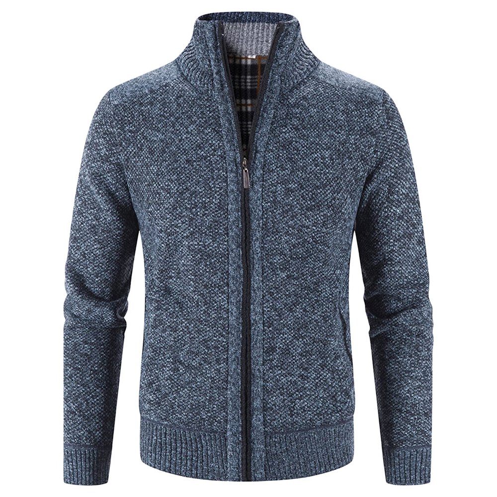 Maiyifu-GJ Men's Full Zip Up Cardigan Sweaters Regular Fit Flannel Lining Knitted Cardigans Zipper Thick Knit Sweater Coat (Blue,Medium)